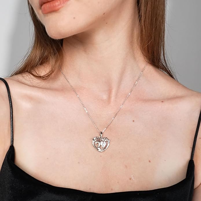 Tree of Life Necklaces for Women 925 Sterling Silver Heart Pendant Birthstone Necklace Created Gemstone Jewelry for Her, 18"+2"