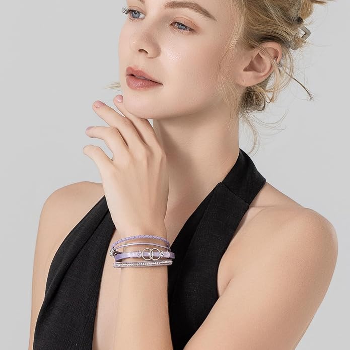 FANCY SHINY Boho Leather Wrap Bracelet Stackable Infinity Chunky Cuff Bracelets Western Hippie Outfits Jewelry Valentine Gifts for Women
