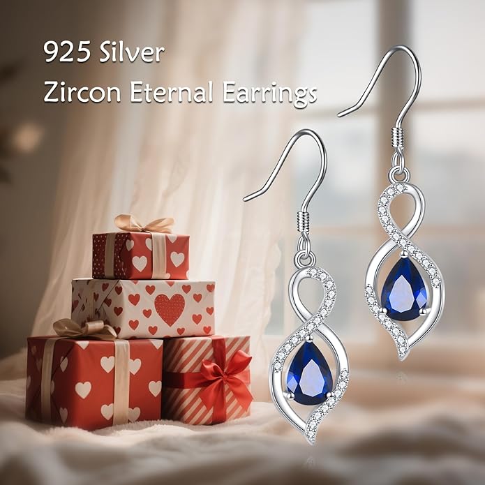 YFN Dangle Drop Earrings 925 Sterling Silver Dainty Infinity Gemstone Birthstone Jewelry Birthday Gifts for Her Women