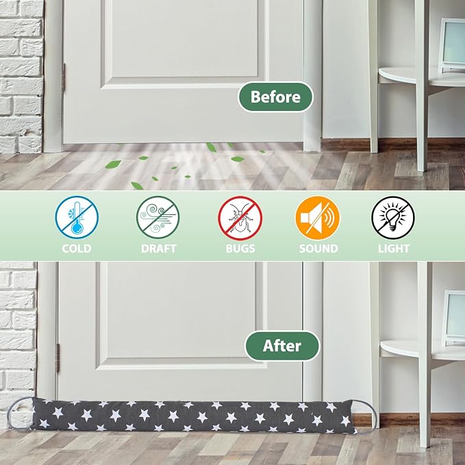Weighted Door Draft Stopper, 2 Pack 40 Inch Under Door Blocker, Bottom of Door - Image 3