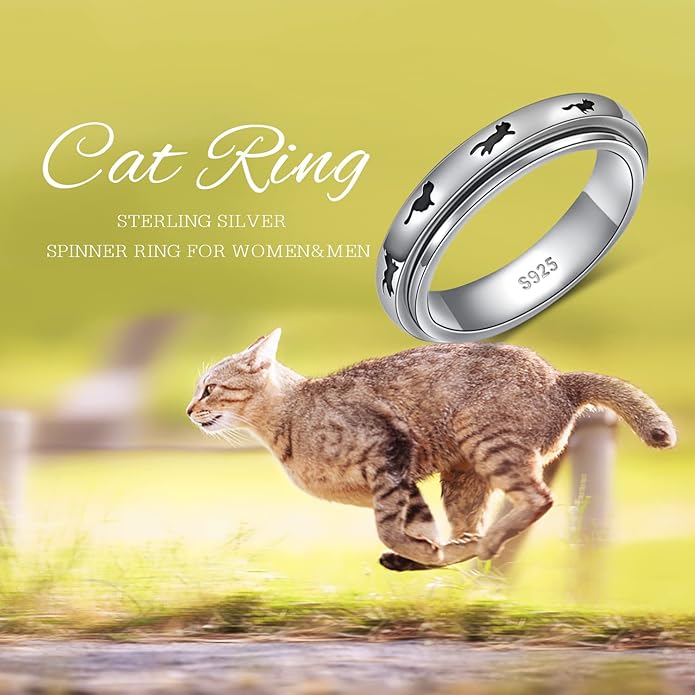 Ladytree Anxiety Relieve Rings 925 Sterling Silver Spinner Fidget Ring Worry Stress Relieving Boredom ADHD Autism Ring Platinum Plated Jewelry Birthday Gifts for Women Men