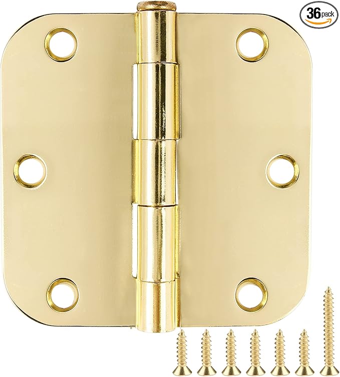 TDCHINGES Rounded Door Hinges 3.5" X 3 1/2 Inch Polished Brass 5/8" 36 Pack | by TDCHINGES