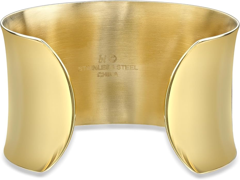 Lavari Jewelers 7 Inches Long Wide Open Cuff Bangle Bracelet for Women I 2.5 Inches in Diameter and 1.5 Inches in Height I Ion Plated Stainless Steel or Satin Finish Bangle for Her I Wide Bracelet