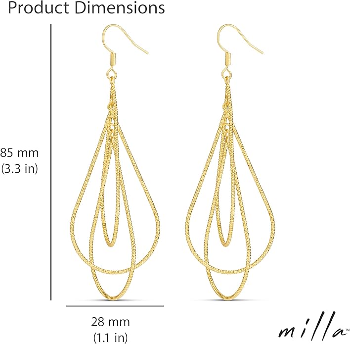 MILLA Teardrop Earrings - Designer Silver Statement Earrings or Gold Dangle Earrings for Women Trendy Upscale Dangly Earrings