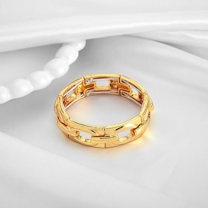 Chunky Gold Stretch Bracelet for Women Adjustable Elastic Chain Bracelet Bold Statement Bracelet Trendy Jewelry
