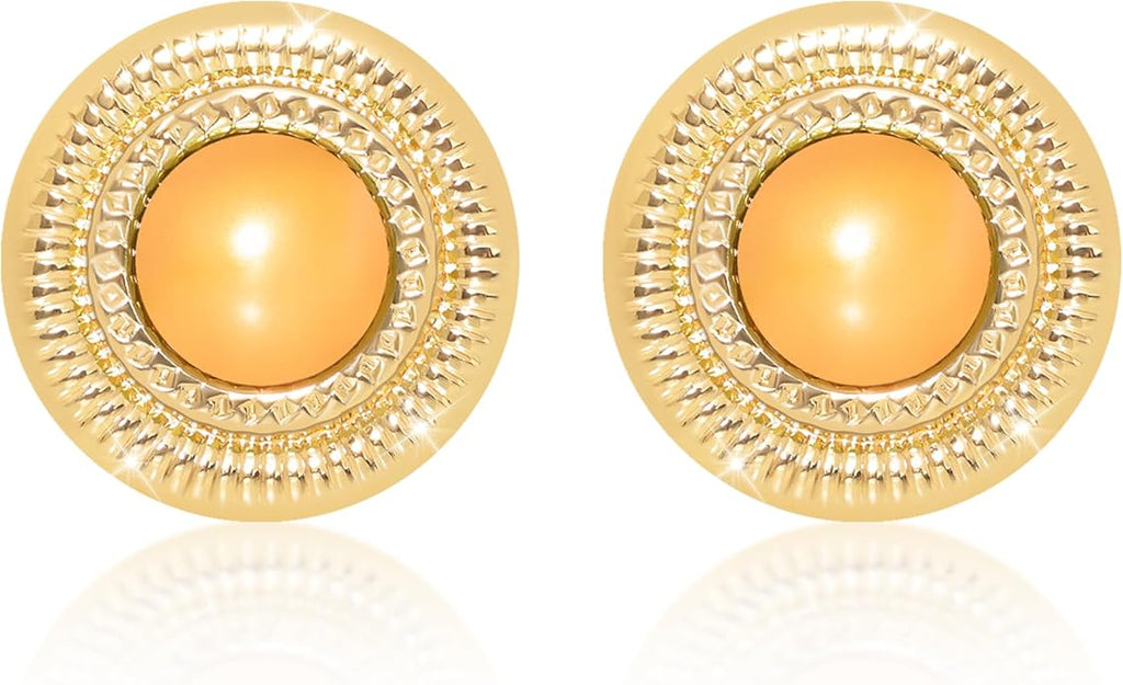 Faux Pearl Gold Plated Stud Earrings for Women, Hypoallergenic Stainless Steel Ear Pin, Available in a Variety of Pearl Colors