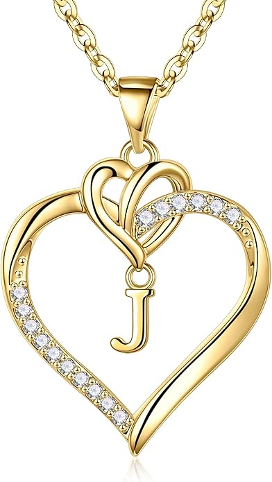 STORUP Valentines Gifts for Her Teen Girls - Heart Initial Necklaces for Women Girls, 14K-Gold-Plated CZ Initial A-Z Heart Necklaces for Teen Girl Jewelry Valentines Gifts for Women Mom Wife Sister