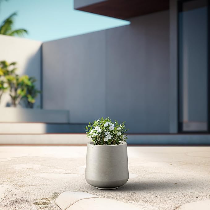 Kante Accent Round Curved Weathered Concrete Planter 13" Dia, Outdoor | Rubber - Image 3