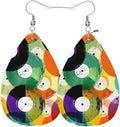 Earrings For Women Music, Retro Watercolor Colorful Music Record Graffiti Fashion Leather Teardrop Earrings Lightweight Earrings For Women Friends Bridal