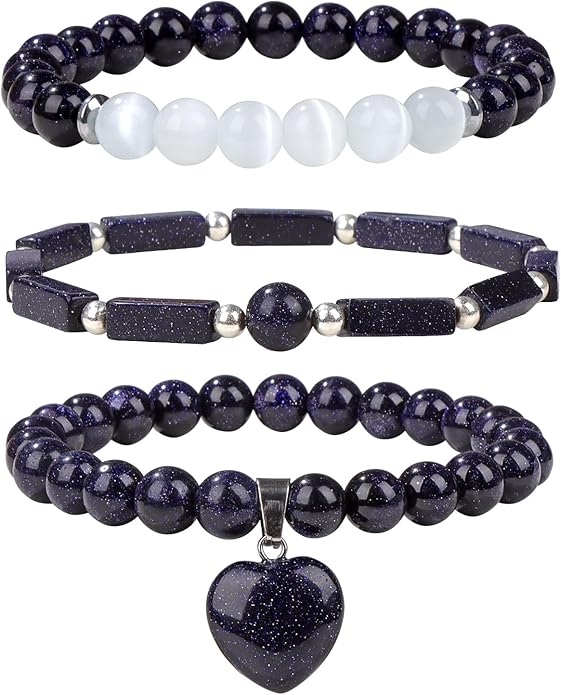 Healing Crystal Beaded Bracelets for Women,Natural Amethyst Gemstones Bracelet,Anxiety Stress Relief Heart Charm Bracelet Handmade purple Jewelry Gifts for Women