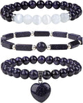 Healing Crystal Beaded Bracelets for Women,Natural Amethyst Gemstones Bracelet,Anxiety Stress Relief Heart Charm Bracelet Handmade purple Jewelry Gifts for Women