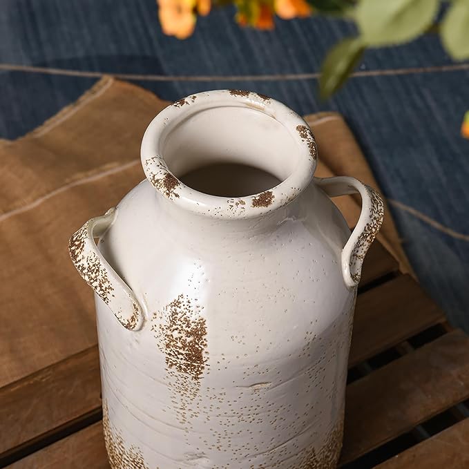 Quoowiit Ceramic Rustic Farmhouse Vase, 14 Inch Distressed Decorative Flower - Image 4