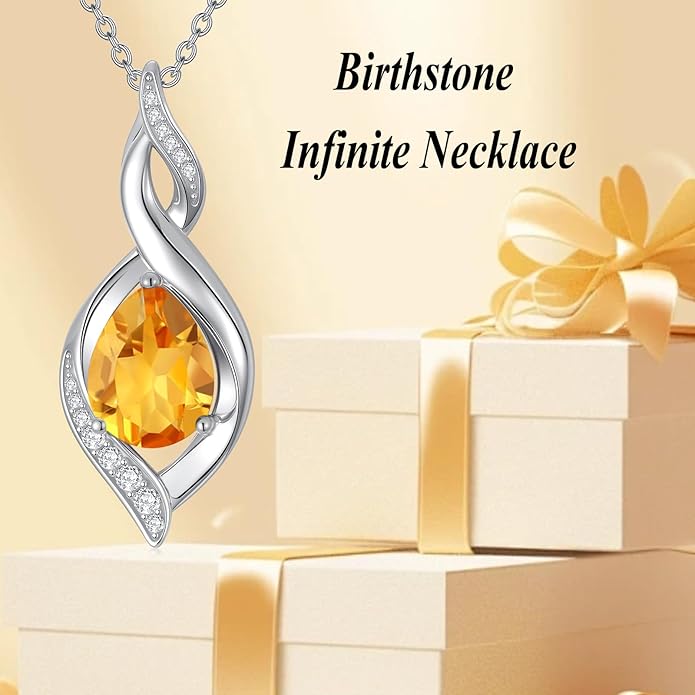 Birthstone Necklace for Women 925 Sterling Silver Infinity Love Jewelry Valentines Day Birthday Gifts for Her Mom Wife Girlfriend