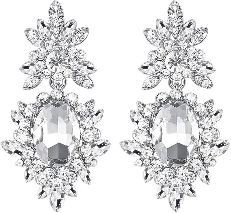mecresh Flower Teardrop Bridal Wedding Dangle CZ Earrings in Silver/Gold Tone for Women Girl Bride Gift …