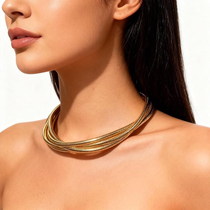 Chunky Gold Snake Chain Choker for Women Stainless Steel Layered Collar Necklace Punk Gothic Y2K Statement Jewelry Gift