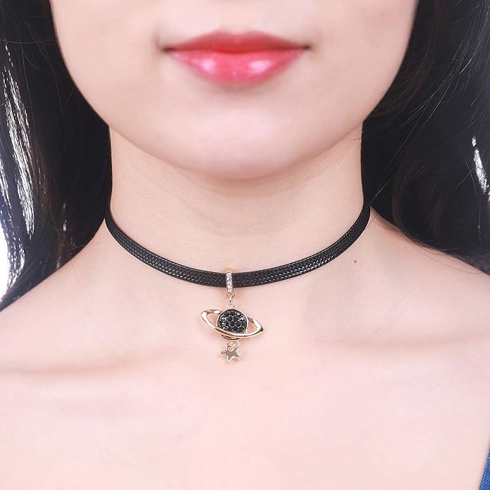 Yonhon Black Choker Necklace for Women,Gold/Siver Tone Choker Necklace with Elegant Pendantant