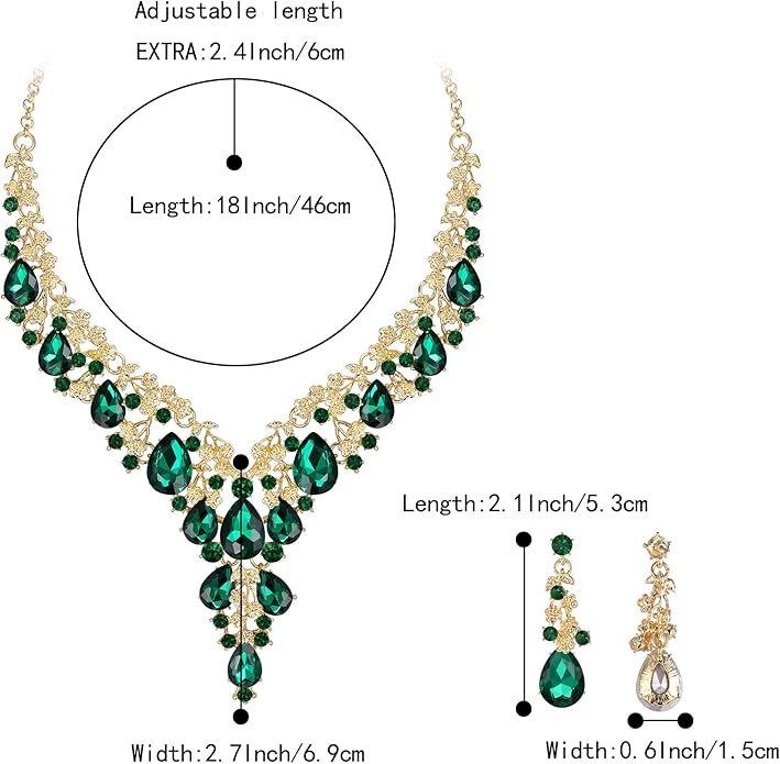 BriLove Women's Wedding Bridal Austrian Crystal Teardrop Flower Cluster Statement Necklace Dangle Earrings Jewelry Set for Party Prom