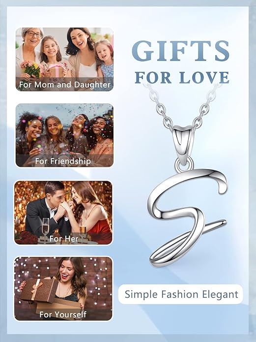 EUDORA Sterling Silver Initial Necklaces for Women, Classic 26 Letter Neckless Gifts for Girls, Sister, Mother Daughter, 18 inch Chain