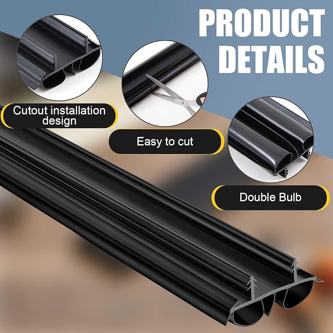 Pushglossy 1 Pcs 36" Kerf Door Sweep Double Bubble Kerf Black | 1-3/4" Wide - Image 3