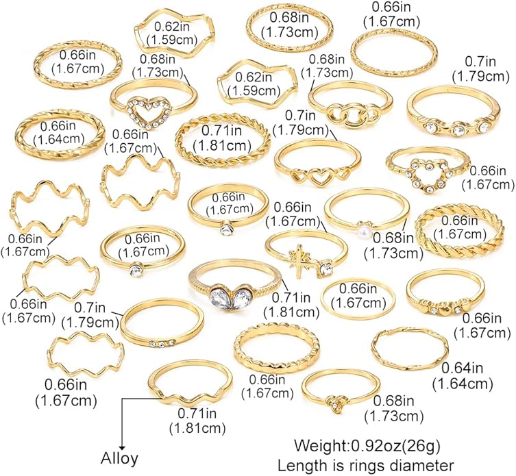 19-36 Pcs Gold Boho Knuckle Rings Set for Women, Vintage Stackable Dainty Joint Finger Gold Jewelry Set with Love Pearl and Sparkling Crystals