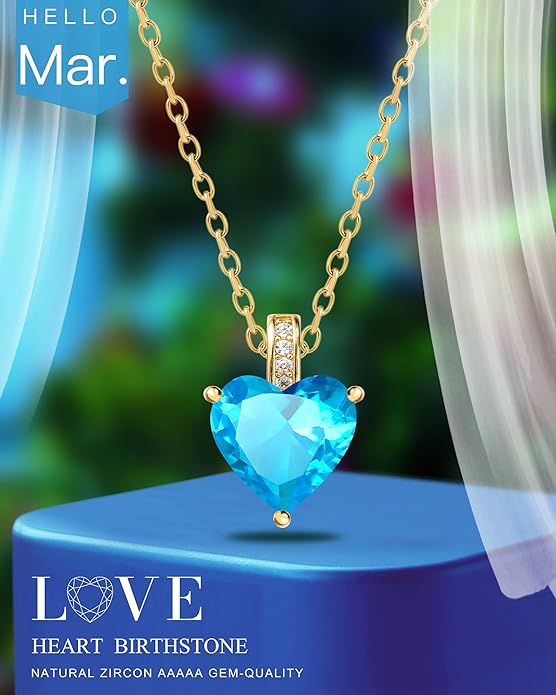 Genuine Birthstone Necklace for Women, Heart Love Necklace, Birthday Gifts for Her