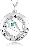 FANCIME Sterling Silver Compass Birthstone Necklaces Fine Jewelry Anniversary Birthday Gifts for Women Her Wife Mom