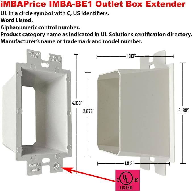 iMBAPrice 1-Gang Outlet Box Extender BE1, Non-Metallic Electrical Box Extension - Image 2