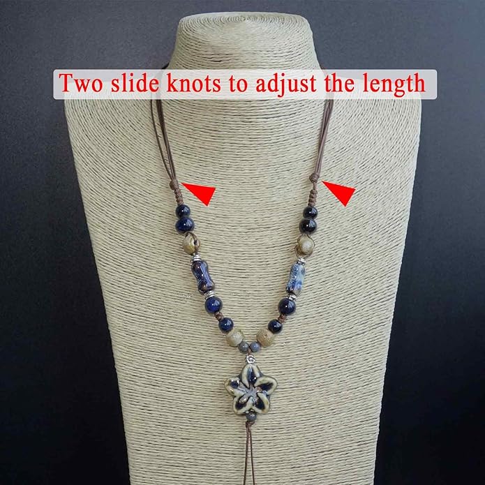 Boho Style Colorful Ceramic Bead Strand Necklace Adjustable Bohemian Jewelry Gift for Women, Fashion Clothing Matching Necklace
