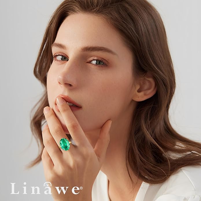 Linawe Cubic Zirconia Imitation Diamond Moissanite Rings for Women, 14K Gold/Rose Gold/Silver Adjustable Chunky Ring, Costume Rhinestone Jewelry for Wedding Engagement
