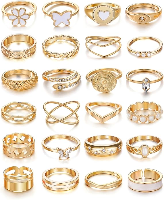 KISS WIFE Goldenen Silvery Black Kunckle Rings Set for Women, Dainty Simple Trendy Cute Stackable Finger Rings Pack, Perfect for Stacking Layering on Thumb and Knuckle, Mixed Size, Jewelry Gift