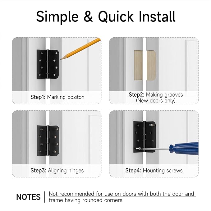 HOSOM 18 Pack Matte Black Door Hinges, 4 x 4 Inch Heavy Duty Door Hinges - Image 6