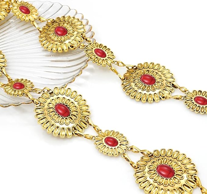 Women's Concho Chain Belt Western Cowgirl Metal Waist Chain Belt for Dress