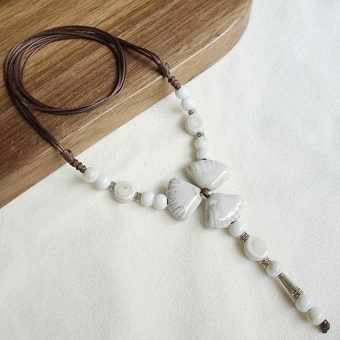 Boho Style Colorful Ceramic Bead Strand Necklace Adjustable Bohemian Jewelry Gift for Women, Fashion Clothing Matching Necklace