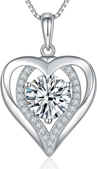 Moissanite Necklace for Women, 1-3 Carat Heart Necklace Engraved with 'I LOVE YOU' Gift for Wife, Anniversary Birthday Christmas Valentine Engagements Mothers Day Jewelry for Wife Her Girlfriend Mom Daughter