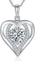 Moissanite Necklace for Women, 1-3 Carat Heart Necklace Engraved with 'I LOVE YOU' Gift for Wife, Anniversary Birthday Christmas Valentine Engagements Mothers Day Jewelry for Wife Her Girlfriend Mom Daughter