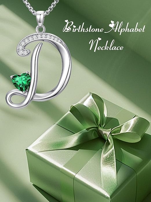 Valentines Day Gifts for Women Alphabet A to Z Initial Birthstone Pendant Necklaces for Women - 18k White Gold Plated Personalized Name Jewelry Valentine Mothers Day Birthday Gifts for Women Her Girlfriend