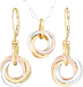 Tahmi Tricolor Jewelry Gift Set for Women | Everyday Secure Leverback Earrings & Pendant Necklace in 14K Yellow & Rose Gold-Filled and Sterling Silver 925, 18"