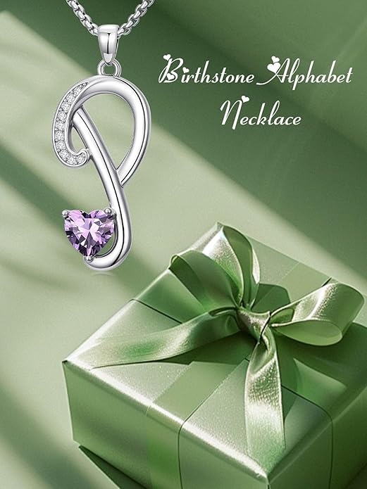 Valentines Day Gifts for Women Alphabet A to Z Initial Birthstone Pendant Necklaces for Women - 18k White Gold Plated Personalized Name Jewelry Valentine Mothers Day Birthday Gifts for Women Her Girlfriend