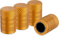 CKAuto Tire Valve Stem Caps, Golden Yellow, 4 pcs/Pack, Anodized Aluminum Tire Valve Cap Set, Corrosion Resistant, Universal Stem Covers for Cars Trucks Motorcycles SUVs and Bikes