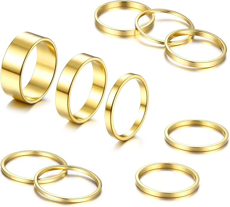HAIAISO Silver Rings for Women Non Tarnish Stainless Steel Rings Set Dainty Gold Band Ring Stack Simple Stackable Thumb Pinky Ring for Multiple Size