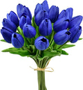 Mandy's 20pcs Artificial Royal Blue Tulips | 13.5 Inch Lifelike PU Tulips Faux by Mandys