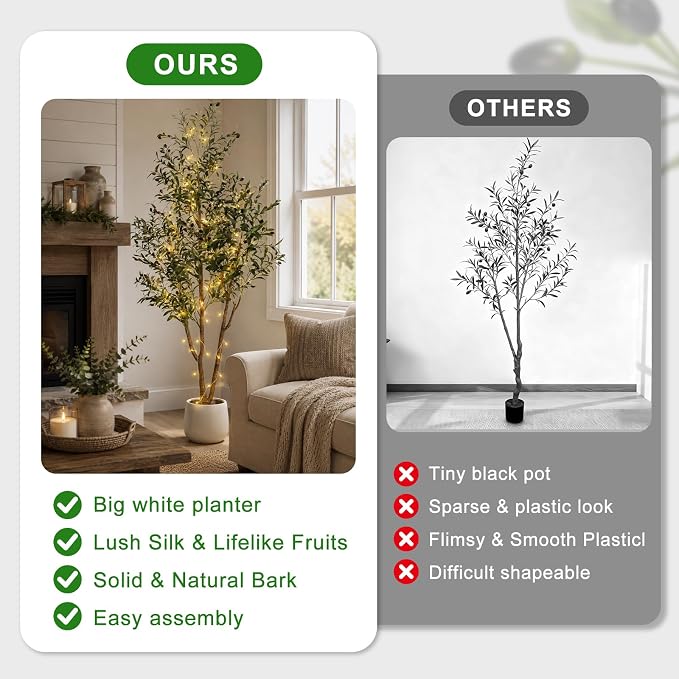 7FT Artificial Olive Tree with Lights & Planter, Tall Faux Olive Plant | Tall - Image 8
