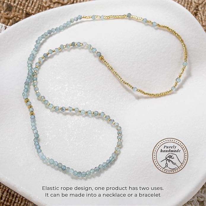 Beaded Bracelets Stack for Women Small Beaded Stretch Stone Bracelets Stackable Gemstone Crystal Dainty Boho 14K Gold Plated Beads Anklets Necklace Summer Jewelry for Women