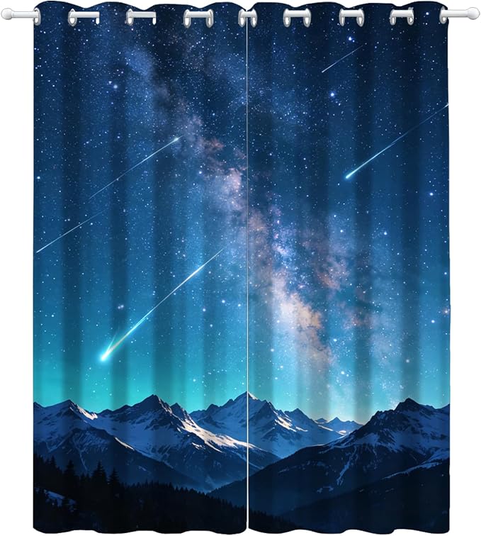 Starry Sky Curtains for Bedroom Living Room, Snow Mountain Meteor Shower - Image 4