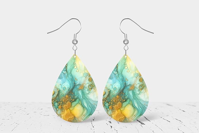 Teardrop Wood Earrings Light Weight Printed Image Dangle Jewelry, Fun and Funky Earrings