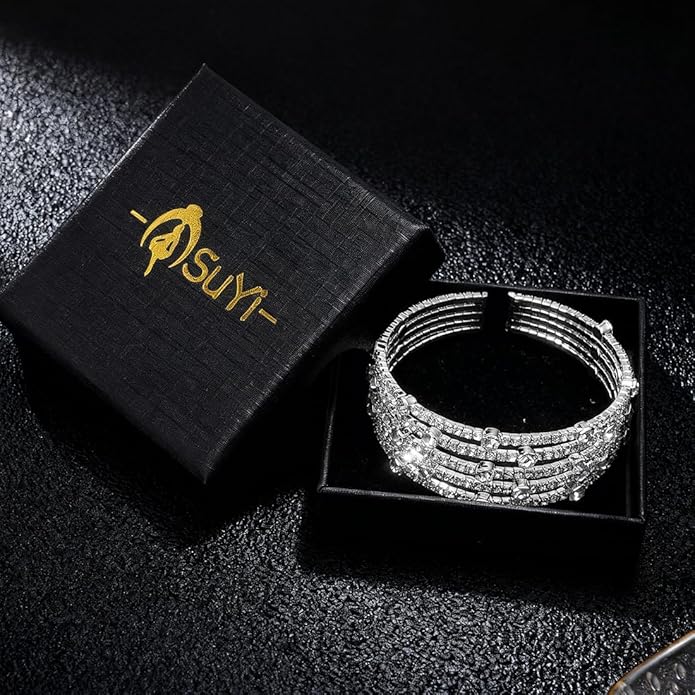 Suyi Rhinestone Bracelet Multilayer Gold Cuff Bracelet for Women Crystal Braidal Bracelets