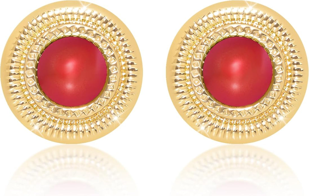 Faux Pearl Gold Plated Stud Earrings for Women, Hypoallergenic Stainless Steel Ear Pin, Available in a Variety of Pearl Colors
