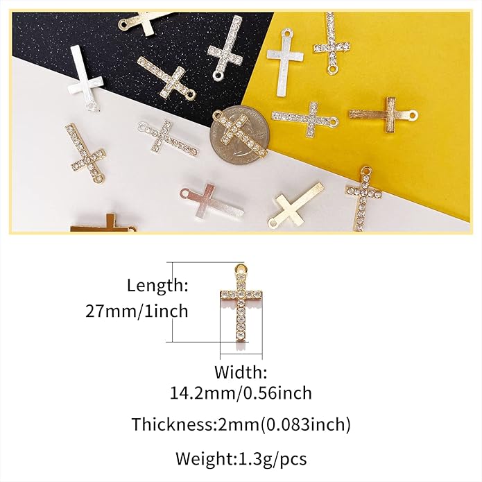 Zirconia Crystal Rhinestone Cross Charms for Jewelry Making Bracelet Necklace Choke Earring Pendant Key Chain Craft Supplies DIY Accessories