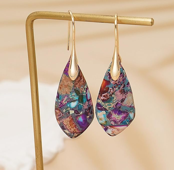 Natural Stone Earrings Multishape Dangle Drop Earrings Boho Stone Earring for Women