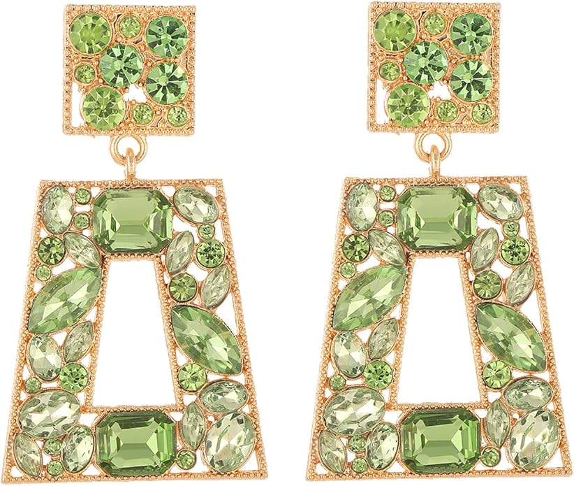 Rhinestone Rectangle Statement Earrings Colorful Crystal Geometric Drop Dangle Earrings for Women Prom Party